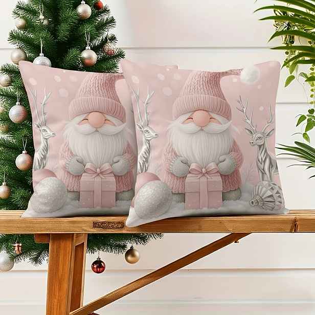 TEMU 2 ks Vánoční povlaky na polštáře, Santa Claus, a dárková krabička, oboustranná potisk, zapínání na zip, polyester, lze prát v pračce, různé