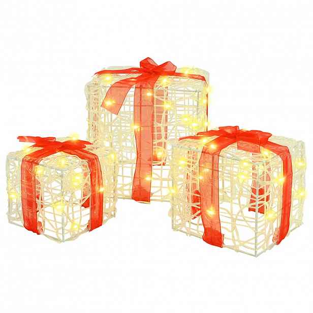 vidaXL Dárková krabice 3 ks 60 LED Teplá bílá 20 x 20 x 20 cm Akryl