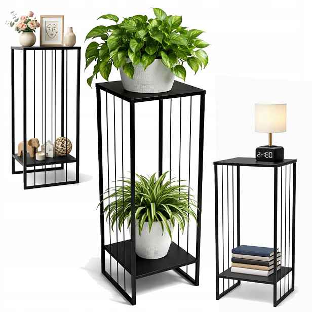 Držák Na Květináč Loft kovový 80 cm černý stojan 2 úrovně Industrial výrobce