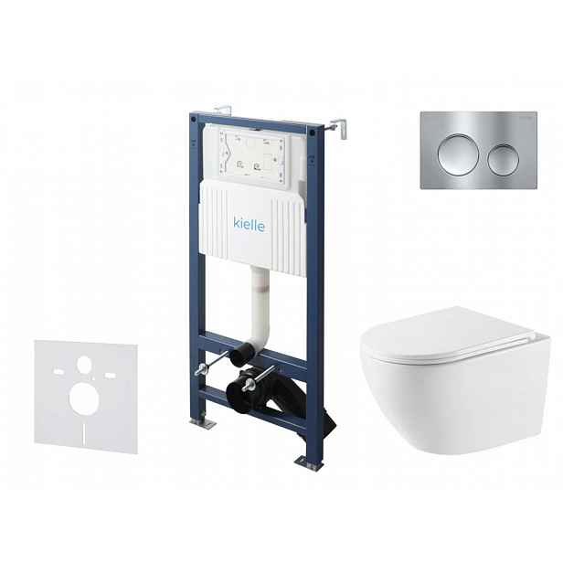 kielle Genesis New - Set předstěnové instalace, klozetu Oudee, Vortex Rimless+, sedátka softclose a tlačítka Gemini New I, lesklý chrom 30528SS56