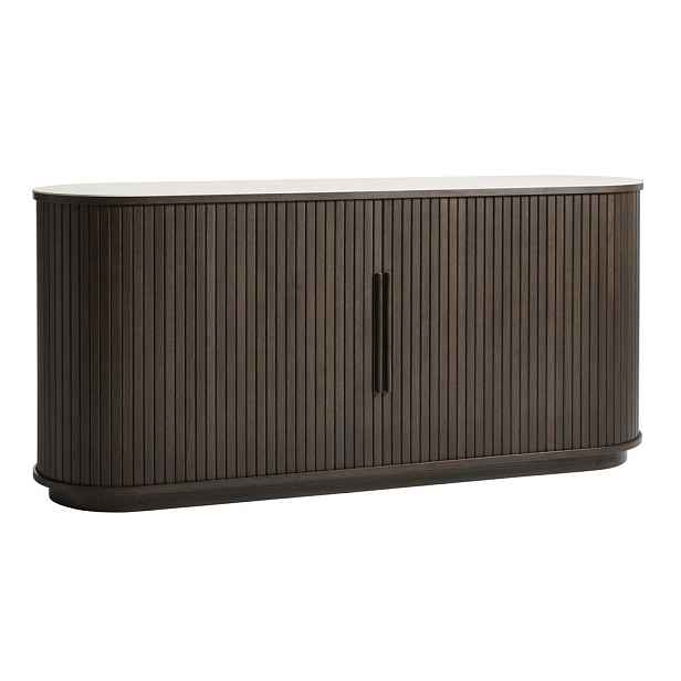 Komoda s keramickou deskou s posuvnými dveřmi v tmavě přírodní barvě 165x76x45 cm Enna – Unique Furniture
