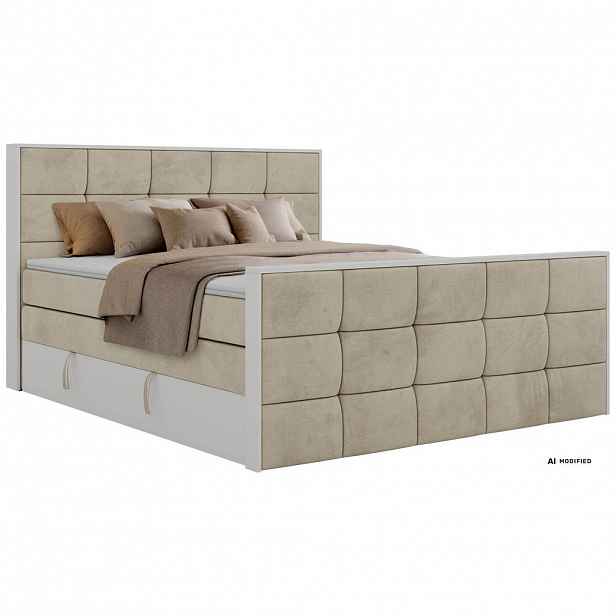 MKS POSTEL BOXSPRING ALVIT KING DUO 140/200 - Béžová Samet - Topper T25 - H3
