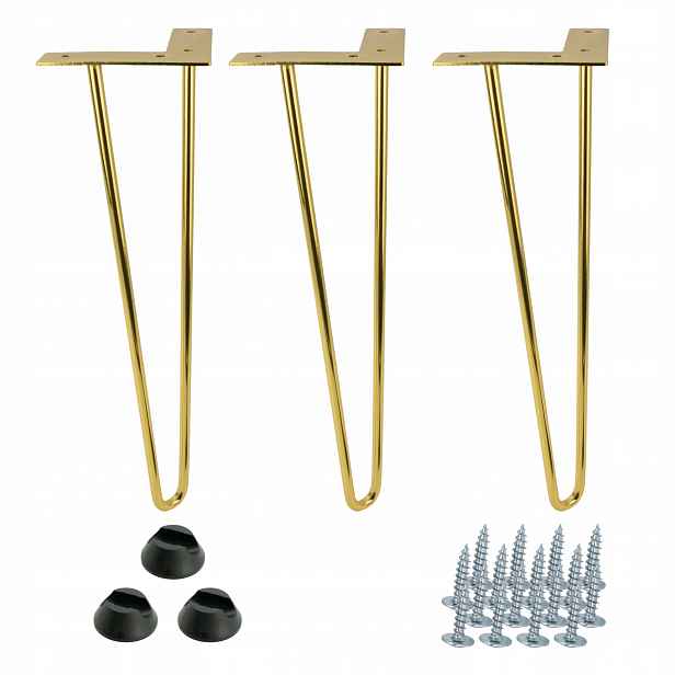 Sada 3 nábytkových nožiček Hairpin legs zlatý lesk výška 41 cm 2 tyče