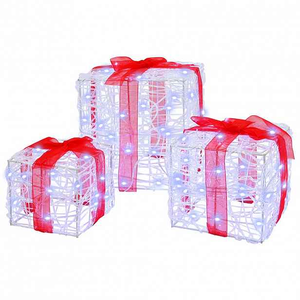 vidaXL Dárková krabice 3 ks 60 LED Studená bílá 20 x 20 x 20 cm Akryl