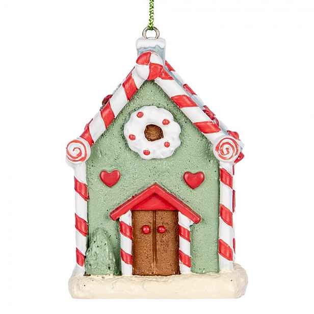 Zelená závěsná dekorace perníková chaloupka Candy - 6*4*8 cm Clayre & Eef