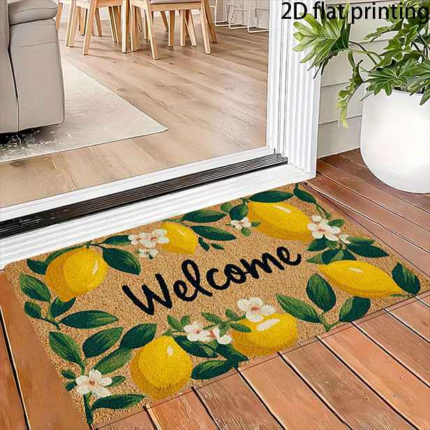 TEMU 2D plochá rohožka s kreativním citronovým vzorem, 1 ks, "Welcome" Super pohodlná, pro vstupní rohožku do domácnosti, kuchyně, obývacího pokoje,
