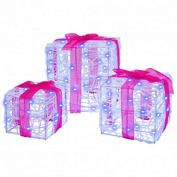 vidaXL Dárková krabice 3 ks 60 LED Modrá 20 x 20 x 20 cm Akryl
