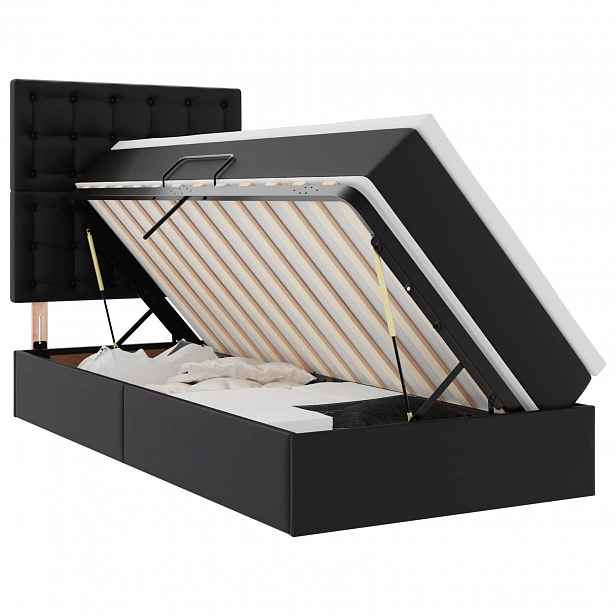 vidaXL Postel s úložným prostorem s čelo Černá 90 x 190 cm Umělá kůže