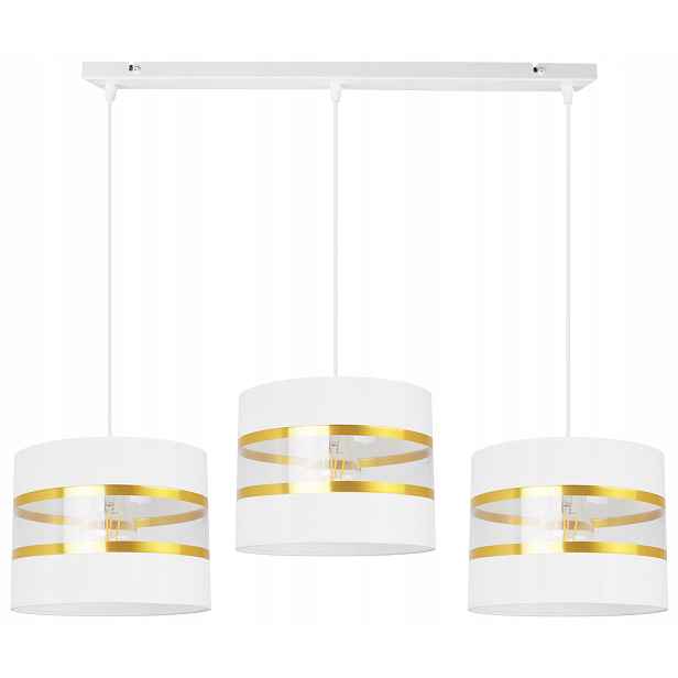 Závěsná Stropní Lampa S Trojitým Glamour Lustrem, Bílo-zlaté Stínidlo