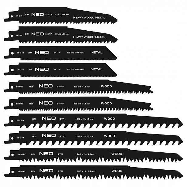 Univerzální pilové listy pro šavlové pily Neo Tools 58-049 hcs Bim Set