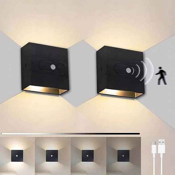 2ks Led nástěnné svítidlo Venkovní nástěnné svítidlo s pohybovým senzorem Nahoru A Dolů 2200 mA Aku