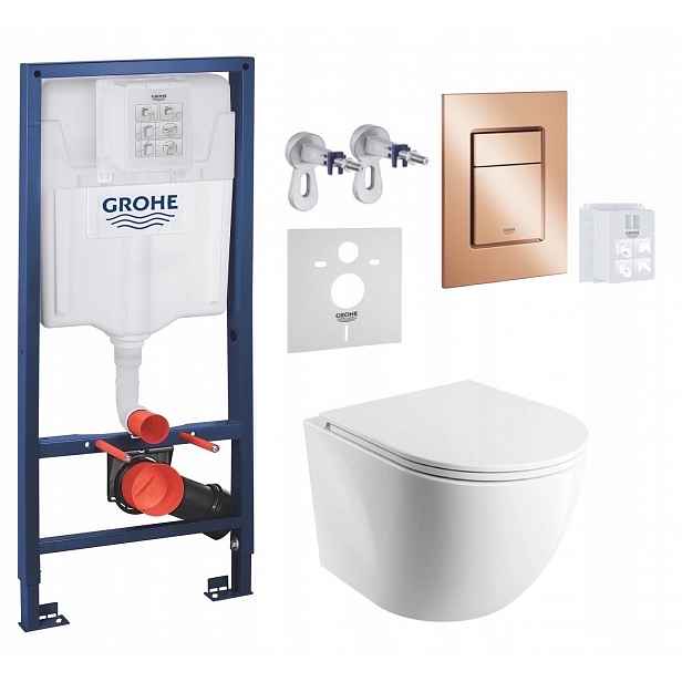 Wc stojan Grohe Rapid Sl s mísou Omnires a tlačítkem měď lesk