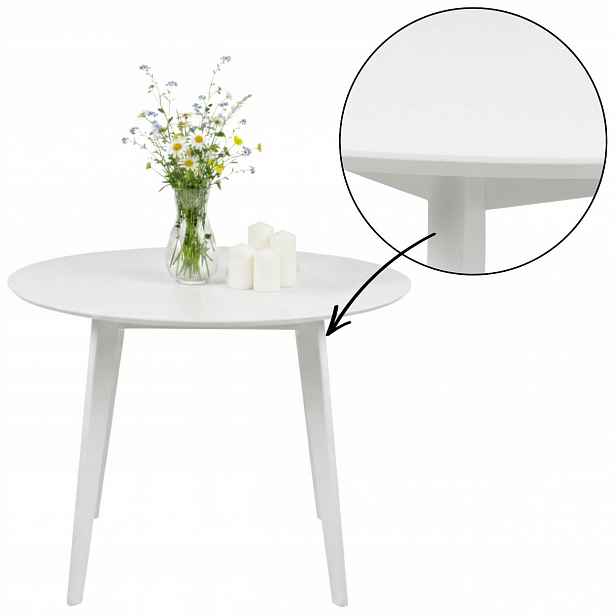 Bílý Kuchyňský Jídelní Stůl kulatý pro 4 osoby, 105cm, dýha dub, masivní