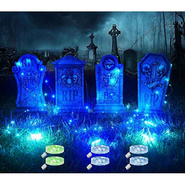 Halloweenské Náhrobky Svítící Led 4 Ks Dekorace Hřbitov Zahrada Dvůr