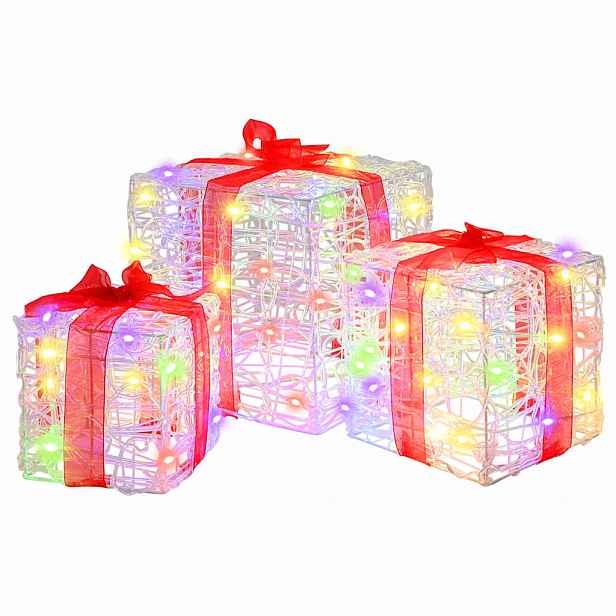 vidaXL Dárková krabice 3 ks 60 LED Vícebarevný 20 x 20 x 20 cm Akryl