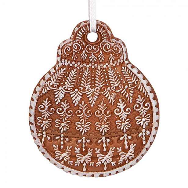 Hnědá vánoční závěsná dekorace perníková koule - 8*2*10 cm Clayre & Eef