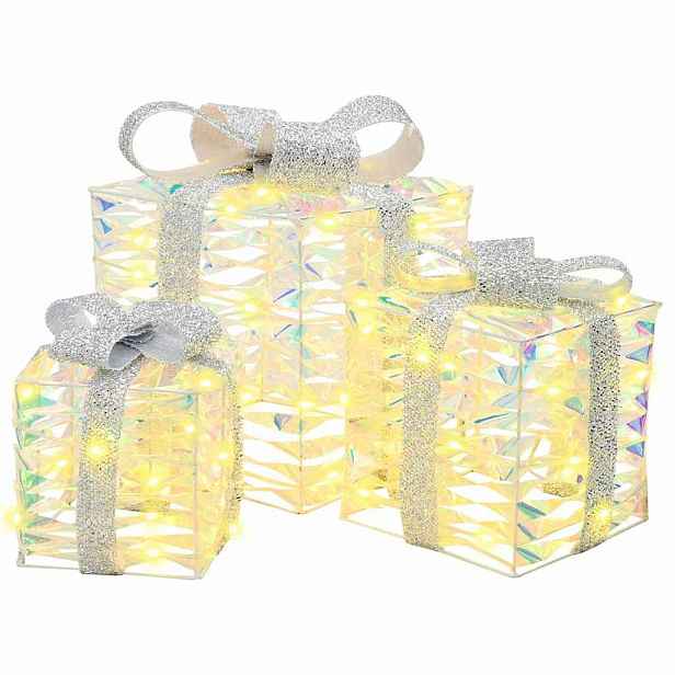 vidaXL Osvětlená vánoční dárková krabice 3 ks 150 LED Teplá bílá