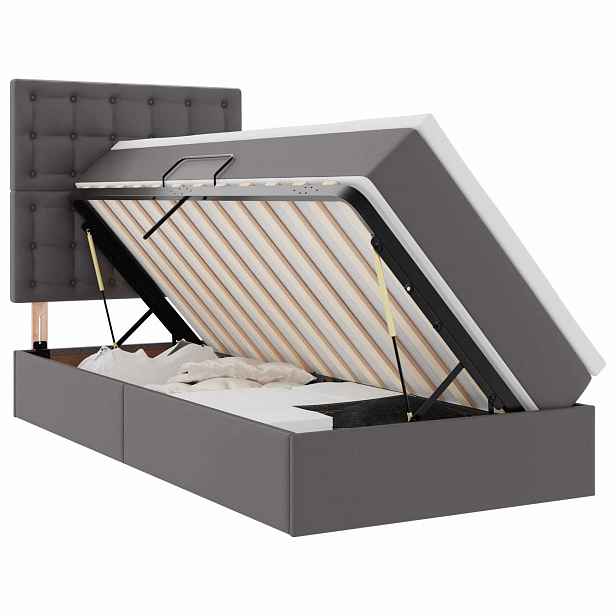 vidaXL Postel s úložným prostorem Šedá 90 x 190 cm Umělá kůže
