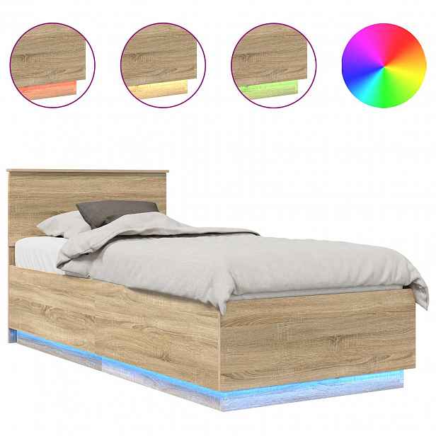 vidaXL Rám postele s LED pásky Sonoma dub 70 x 190 cm Kompozitní dřevo