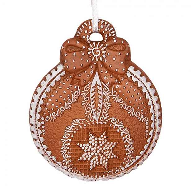 Hnědá vánoční závěsná dekorace perníková koule - 8*2*10 cm Clayre & Eef