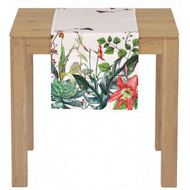 Běhoun na stůl 40x150 cm, zelené listy a motýlci