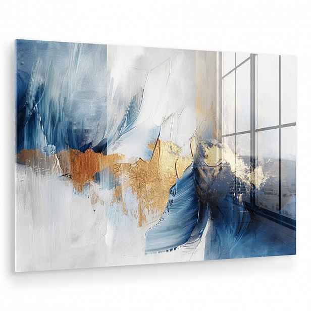 MuchoWow OBRAZ NA AKRYLOVÉM SKLE Zlatá - modrá - akvarel - umění - moderní 60x40 cm