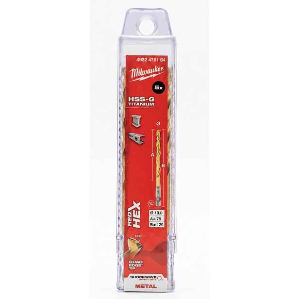 Vrtáky do kovu Hss-g Tin 10mm 5ks 1/4 Hex Milwaukee