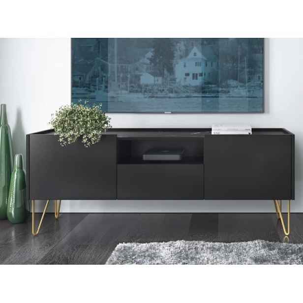 TV skříňka Harmony, černá/černý mramor
