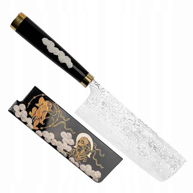 Takeshi Saji Art Fujin Raijin Kuty R-2 Japonský Nůž Nakiri 17 cm a Saya