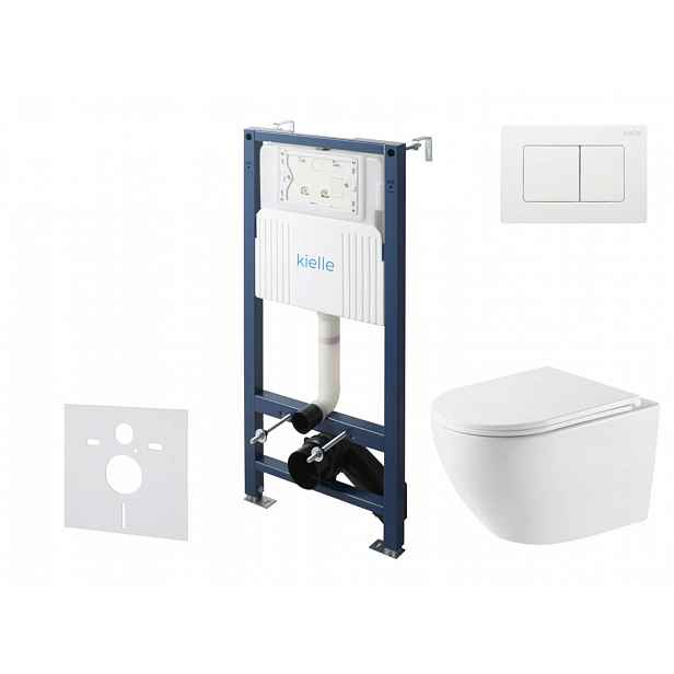 kielle Genesis New - Set předstěnové instalace, klozetu Oudee, Vortex Rimless+, sedátka softclose a tlačítka Gemini New III, lesklá bílá 30528SS61