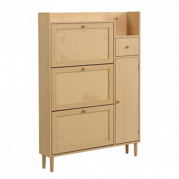 Modfu BOTNÍK z MDF 90x125x17 cm přírodní se 3 výklopnými dvířky, zásuvkou a nastavitelnými policemi
