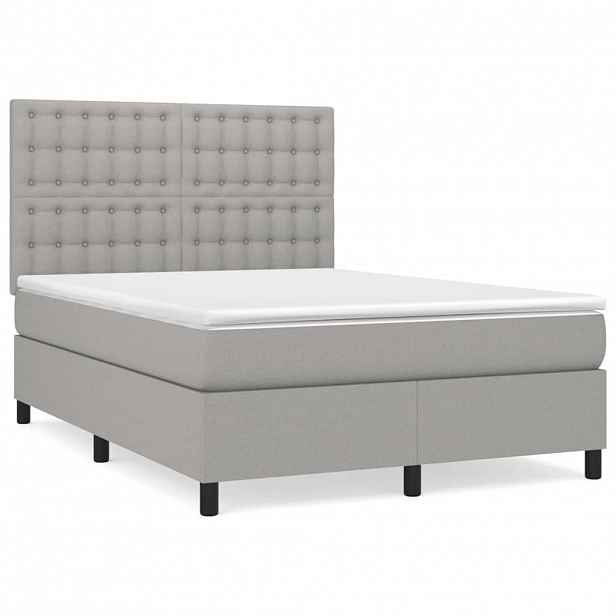 vidaXL Box spring postel s matrací světle šedá 140 x 190 cm textil