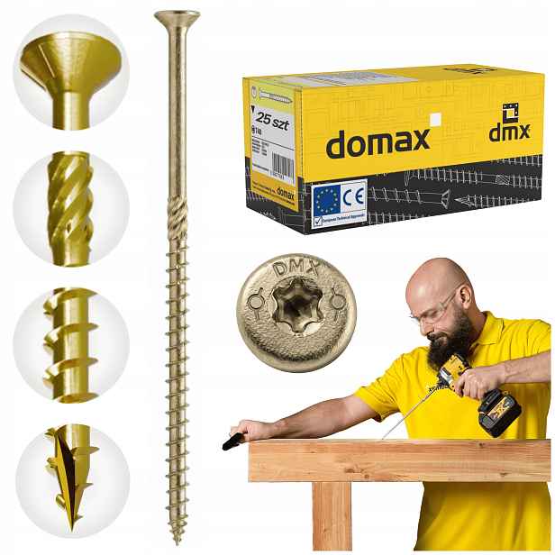 Tesařské Vruty 10x280 Kuželové Torx 50 ks Do Dřeva Domax Cs Zlaté