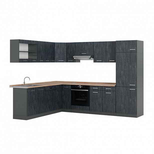 Vicco ROHOVÁ KUCHYŇ R-Line, Černý beton/Antracit, 287 x 227 cm PD Dub