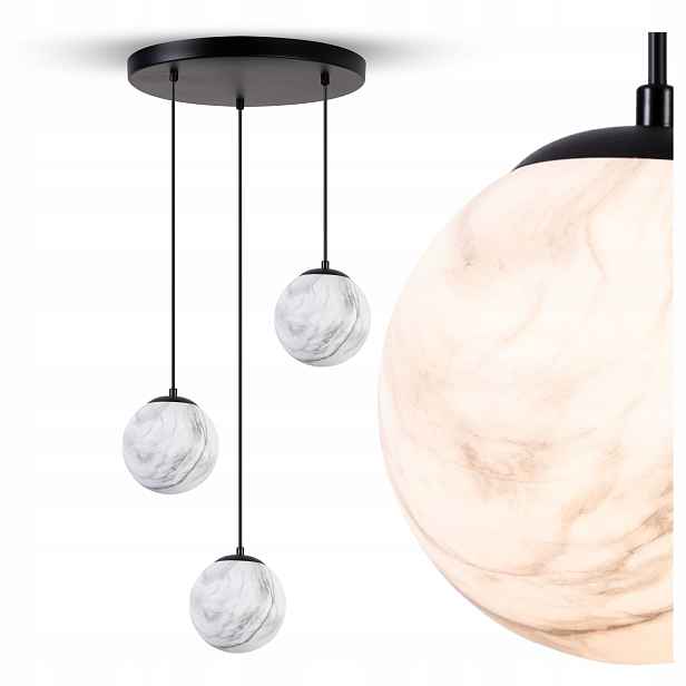 Závěsná stropní Led lampa 3x koule Marmurová skleněná E27 Ozdobný lustr