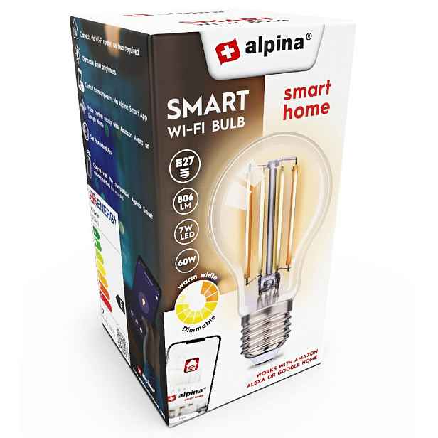 ALPINA Chytrá žárovka LED WIFI bílá stmívatelná E27 806LM ED-225449