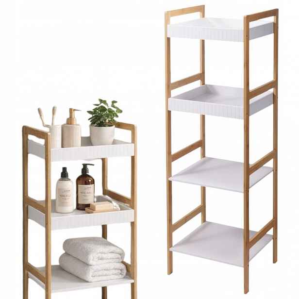 Bambusový Koupelnový Regál 4 Police h110 cm Organizer do Koupelny