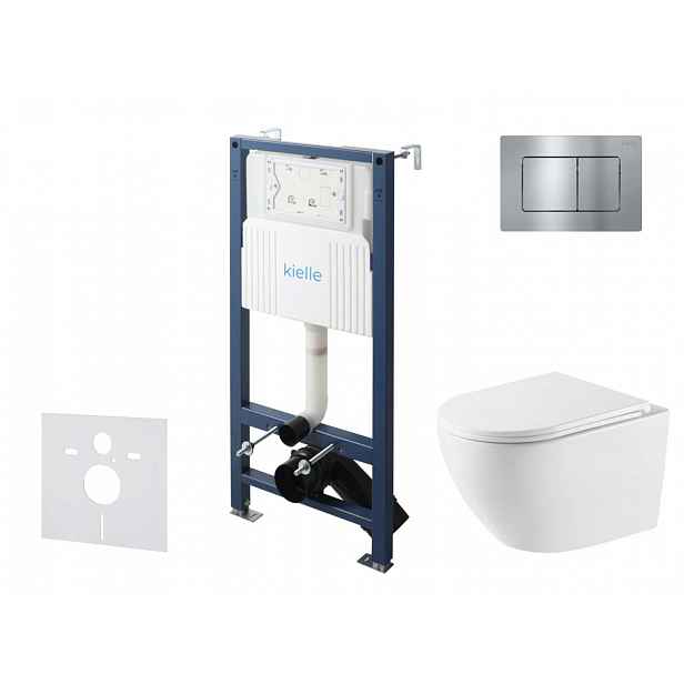 kielle Genesis New - Set předstěnové instalace, klozetu Oudee, Vortex Rimless+, sedátka softclose a tlačítka Gemini New III, lesklý chrom 30528SS62