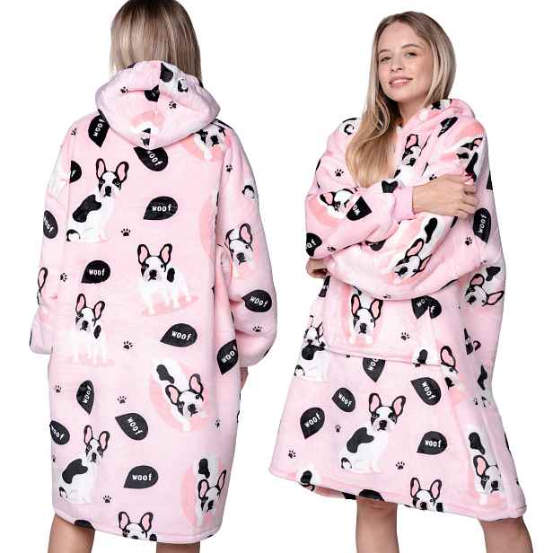 Koc oversize mikina Tlustá Mikinová Deka 2v1 XXL Vzor Buldoci Dárek Bluzo Deka