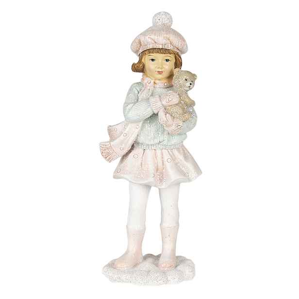 Vánoční dekorativní soška holčičky s medvídkem - 11*7*21 cm Clayre & Eef