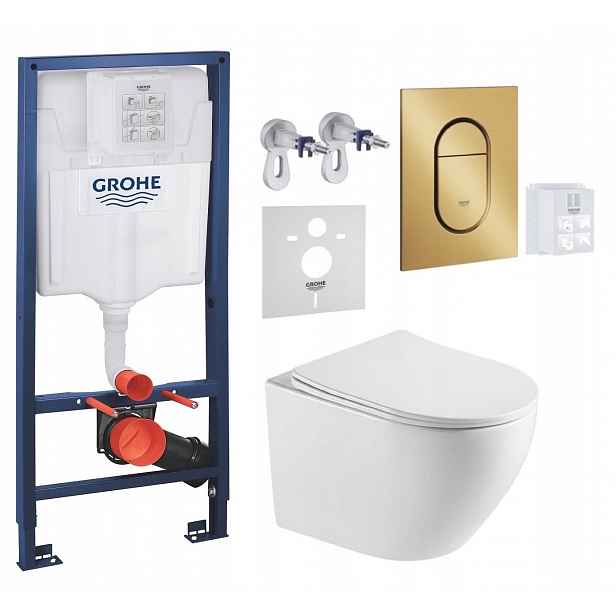 Grohe Wc stojan Rapid s mísou na Wc Blatna a tlačítkem, zlatá kartáčovaná barva
