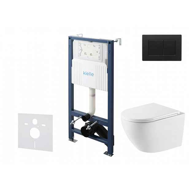 kielle Genesis New - Set předstěnové instalace, klozetu Oudee, Vortex Rimless+, sedátka softclose a tlačítka Gemini New III, matná černá 30528SS63
