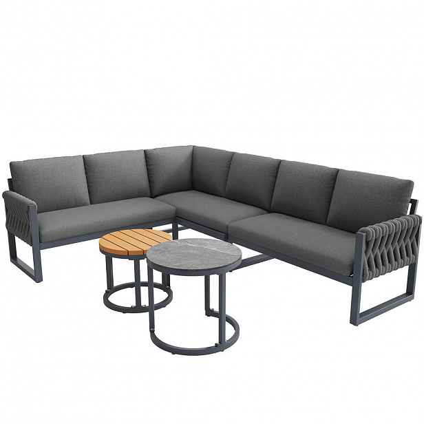 Modfu ZAHRADNÍ lounge set z olefinu 123x68x86 cm šedý modulární s nastavitelnými nohami a pratelnými potahy