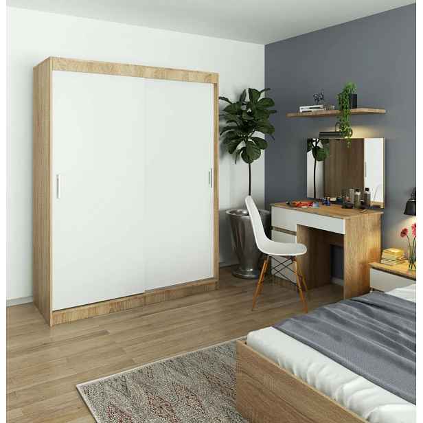 Prostorná šatní skříň 150 cm VALESTRA - dub sonoma / bílá