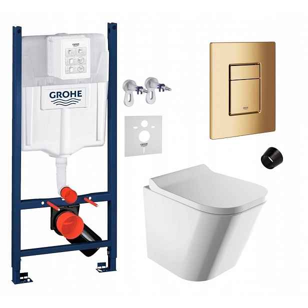 Sada Grohe s Wc mísou Omnires Fontana Rimless a zlatým tlačítkem Fresh