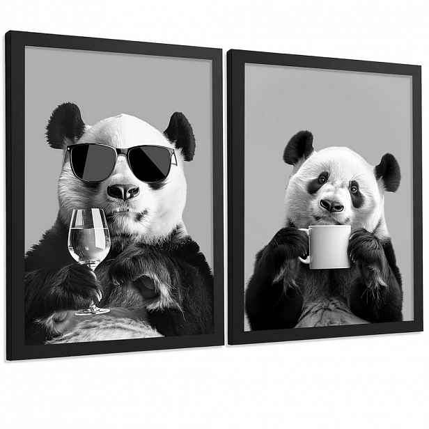 Nacnic PLAKAT Sada 2 Panda Bears A3 Černý rám