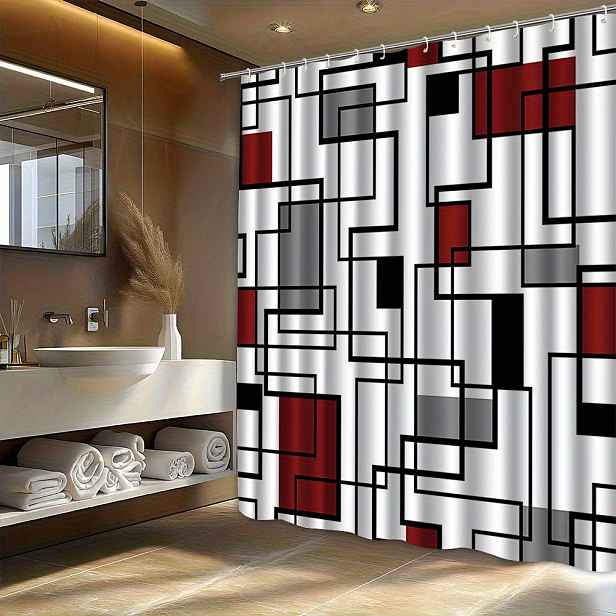 TEMU Jednodílná koupelnová závěs s geometrickým vzorem, luxusní elegantní a snadno instalovatelný závěs do koupelny, vhodný pro domácí dekoraci, s 12