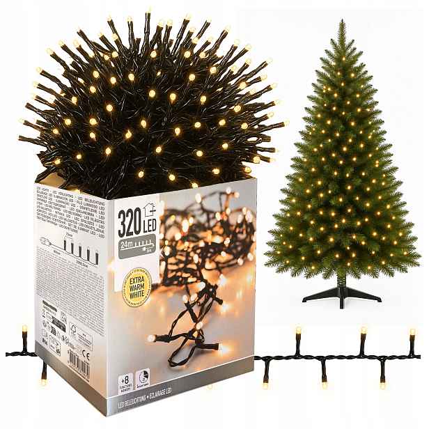 Vánoční osvětlení na stromeček 320 Led bílé, teplé, vnitřní, venkovní, 27 m, Time x3