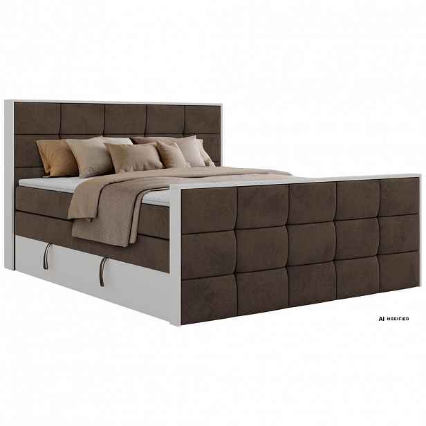 MKS POSTEL BOXSPRING ALVIT KING DUO 160/200 - Hnědá Samet - Topper T25 - H4
