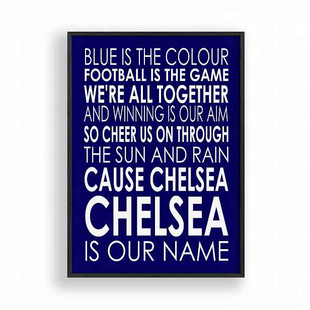 Obraz Chelsea Fc Klubová hymna Plakát Rámeček Dřevěný Černý 30x42 cm